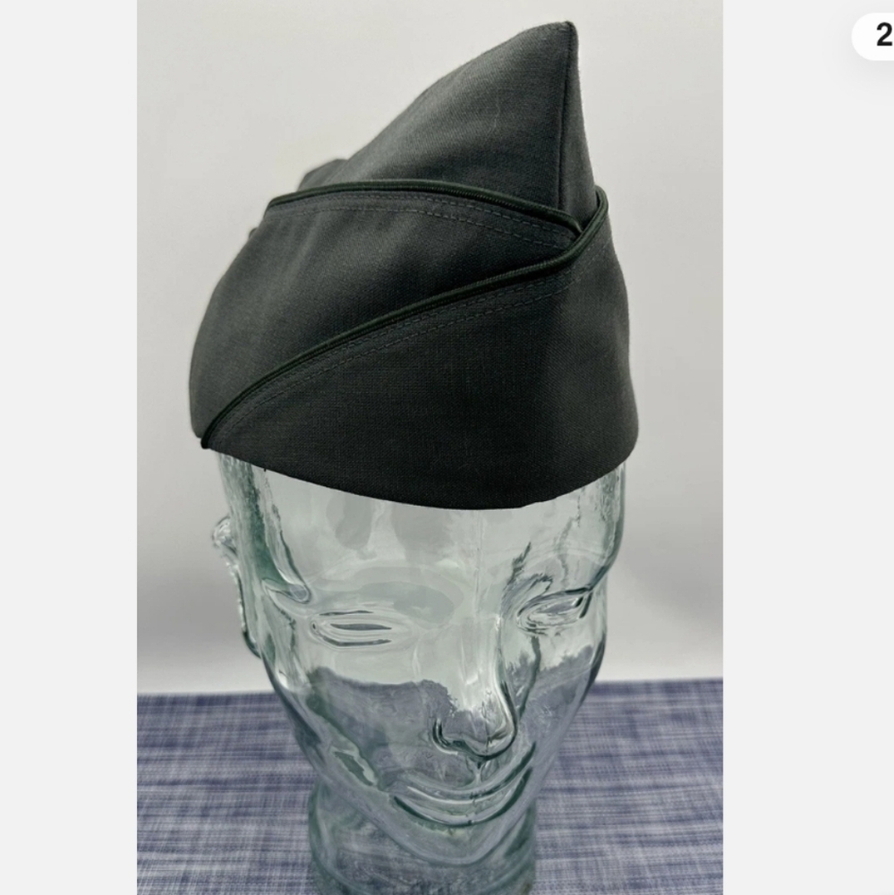 US Army Garrison Cap Green AG-344 Poly Wool Enlisted Hat Military Vintage